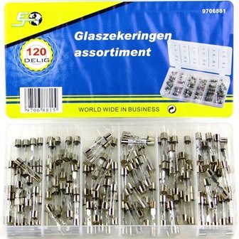 Glaszekeringen, assortiment 120 delig