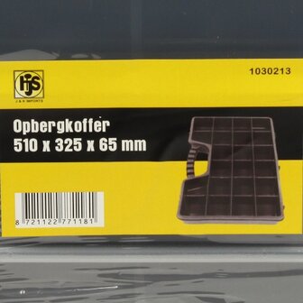 Opbergkoffer met vakindeling 510x325x65 mm.