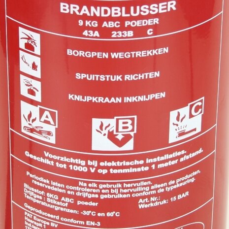 Poederblusser 9 kilo met manometer