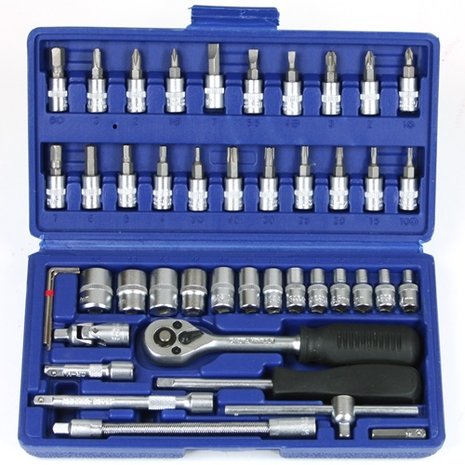 Doppendoos 46 delig 1/4" blowcase blauw