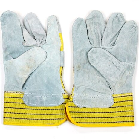 Werkhandschoenen geel/blauw gestreept maat 10