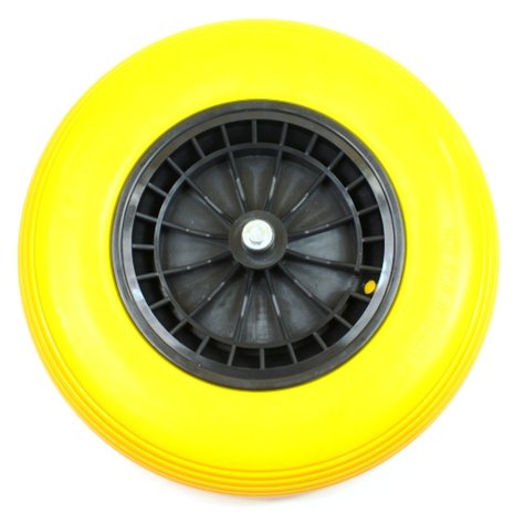 Wiel kpl. 400 x 8  ANTI-LEK gele PU band met donker grijs plastic velg