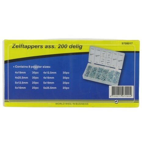 Assortiment zelftappers 200 delig